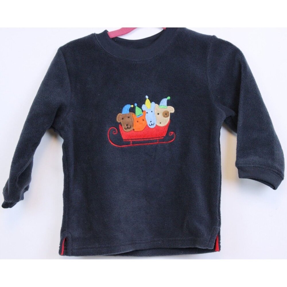 GAP Baby Aminals On Red Sled Navy Blue Fuzzy Sweater sz M 2XL NWT Winter Holiday